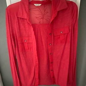 Aeropostale Distressed Coral Red Casual Button Down Shirt